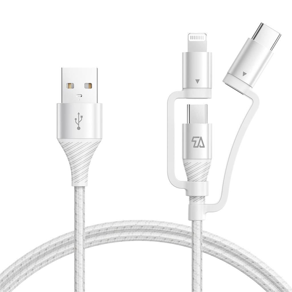 Teleadapt Type USB Charging Fast Charging MFi Compatible with iPhone and Android Devices Lightning/USB C/Micro 3-in-1 Cable, 2.4A/480MBPS Cable,