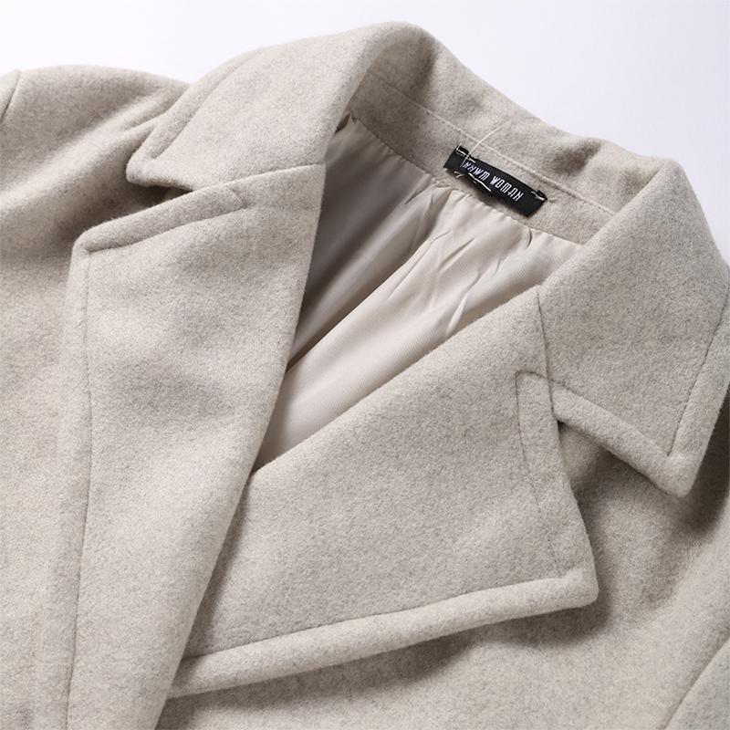 Женская мода шерстяная смесь теплое длинное пальто осень-зима свободный карман двубортный пиджак элегантное пальто с лацканами