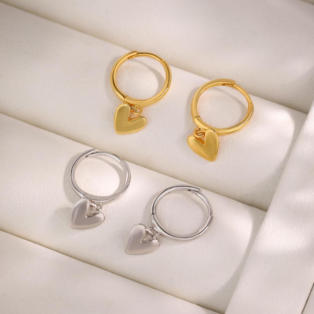 Sterling Silver Glossy Heart-Shaped Earring Backs for Women - Simple Layered Design