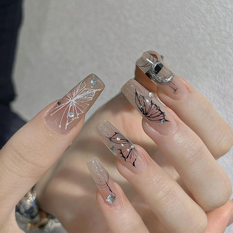 Нарисованная вручную жидкая наклейка для дизайна ногтей в виде бабочки, ультратонкая, прозрачная, декоративная, цветная, самоклеящаяся наклейка