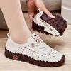 Fashion Spring/Summer New Soft Sole Roman Vintage Hollow Sewn Matsuda Bottom Large Women's Flat Shoes Anti Slip Casual Mom's Shoes