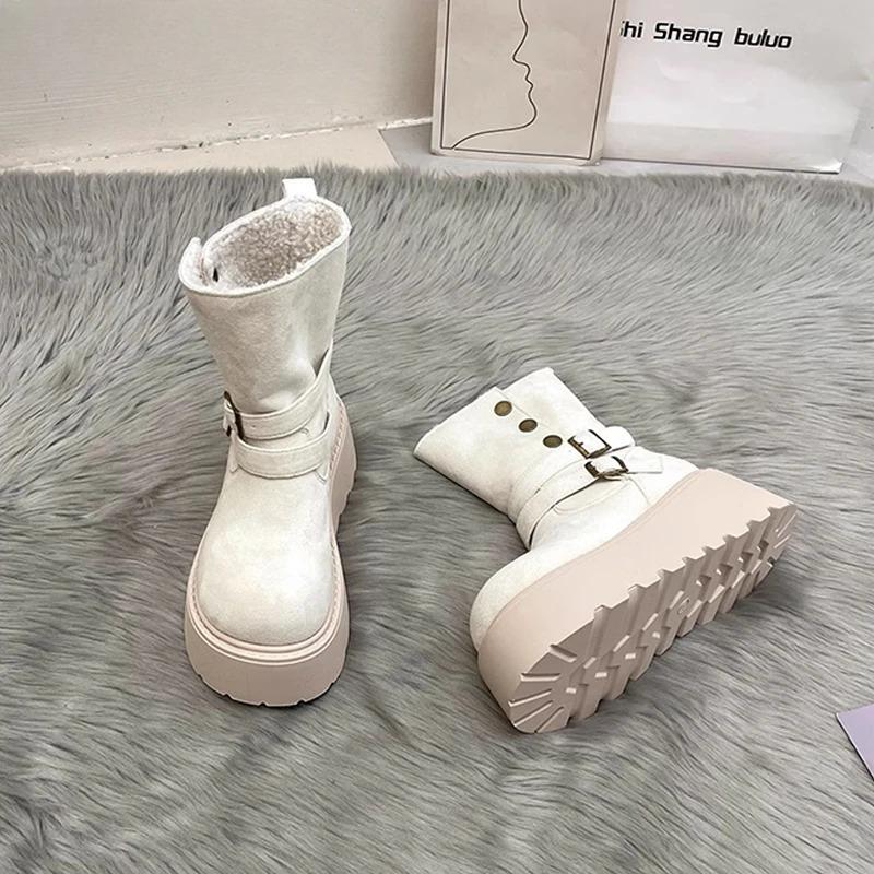 Зимние женские меховые сноубутсы на толстой платформе, уличные удобные теплые ботинки, женские современные короткие ботильоны