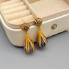 High-End Chinese Water Drop Enamel Earrings - Luxurious Long Silver Needle, Trendy Ancient Style for Women