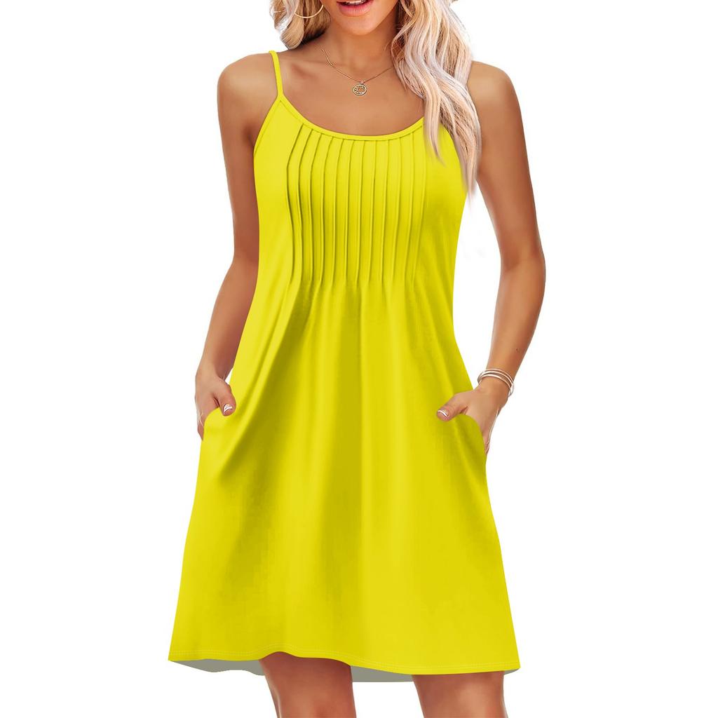 Модное женское летнее платье с винтажным цветочным принтом, регулируемые бретельки для пляжного отдыха, повседневное платье с карманами