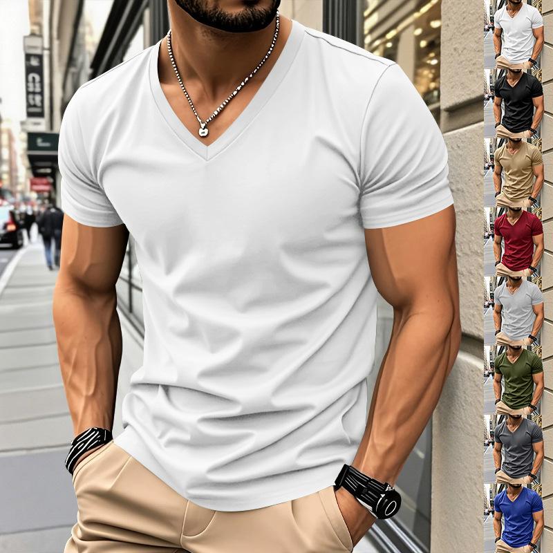 American Style Summer Quick Dry Mens V Neck Short Sleeve T Shirt