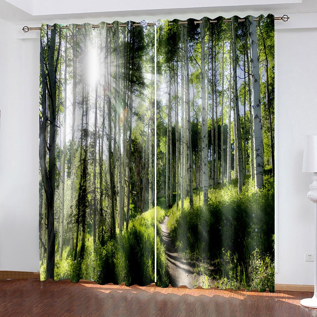 Весенние зеленые лесные шторы серии люкс солнцезащитные 2 шт. для гостиной спальни украшения дома крючки дыроколы