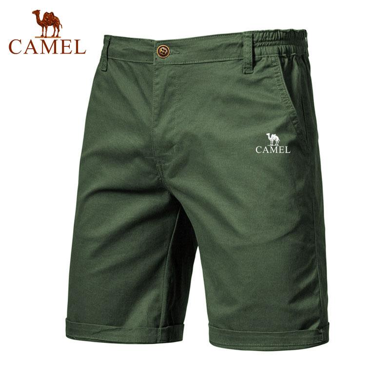 Camel Summer Embroidered Cotton Solid Color Shorts for Men High Quality Casual Business Social Elastic Waist Beach Shorts