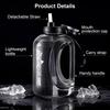 2.8L large capacity sports kettle with straw Black with portable handle outdoor fitness kettle