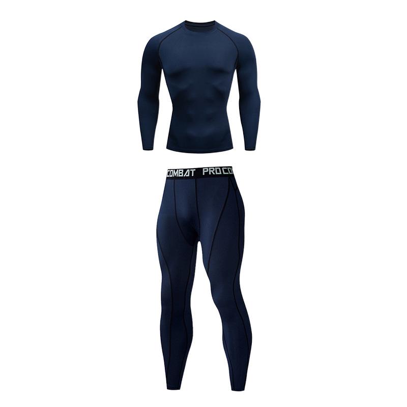 Мужской спортивный фитнес-комплект с быстрой сушкой: Дышащий топ с длинным рукавом и высокоэластичные брюки для баскетбола, бега, футбола и тренировок