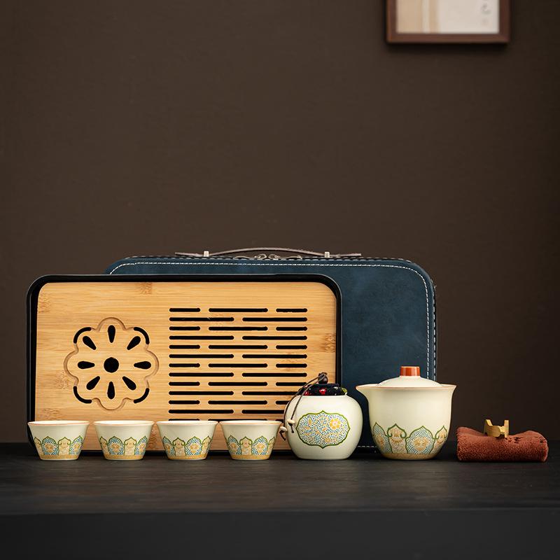 Ru Kiln Gifts Portable Travel High-end Tea Set Outdoor Home Office Kung Fu Tea Set Souvenir