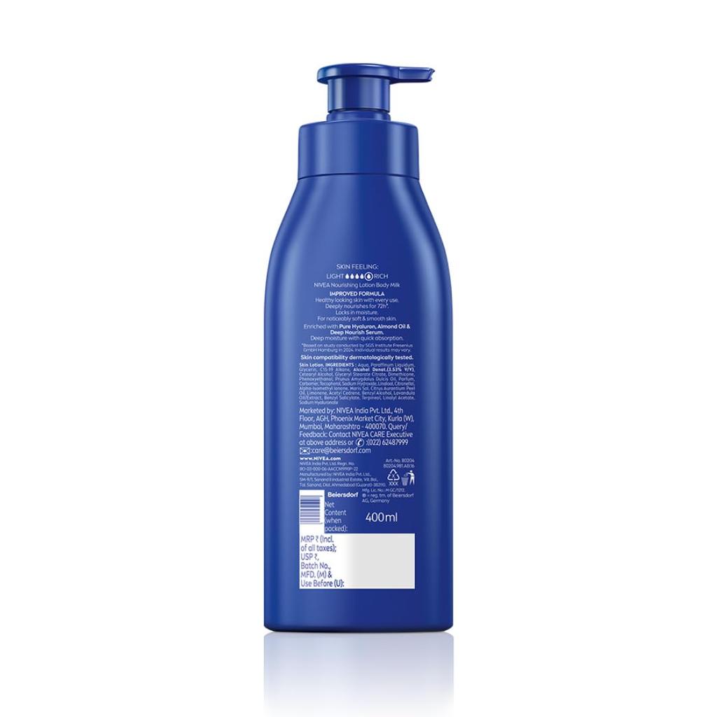 Nivea Nourishing Body Milk 400ml With 2X Almond Oil, 48H Moisturization For Very Dry Skin, Smooth & Healthy Skin Lotion