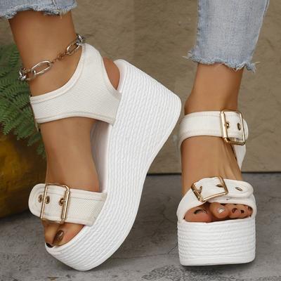 Модные летние новые джинсовые сандалии женские на толстой подошве с увеличением высоты, ремешок с пряжкой, повседневные пляжные туфли, высокий каблук 8,5 см, танкетка, сандалии