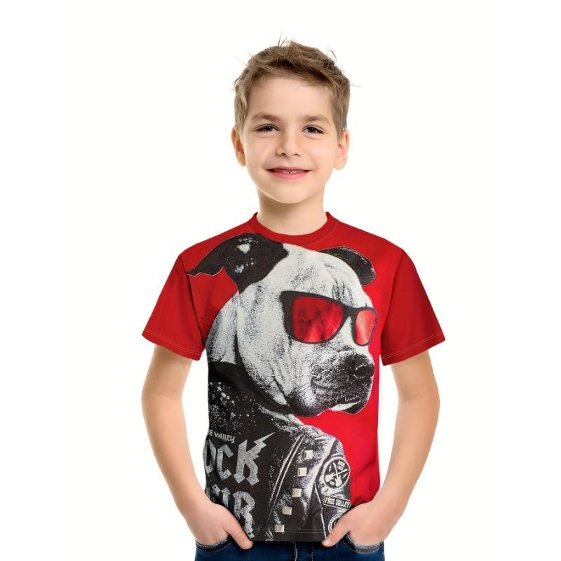 Детская одежда Футболка для мальчиков с коротким рукавом и принтом 3D-собаки Детская летняя одежда Креативная стильная уличная одежда с круглым вырезом Одежда для девочек