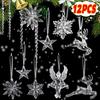 12/1pcs Crystal Snowflake Icicle Christmas Ornaments Xmas Tree Hanging Pendants Holiday New Year Party Transparent Decoration
