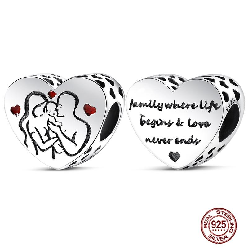 Медные Шармы Большая Любовь Мама Семья Сестра Розовое Сердце Тюльпан Бусины Ча Подходят для Оригинального Браслета Сделай Сам Ювелирный Подарок на День Матери