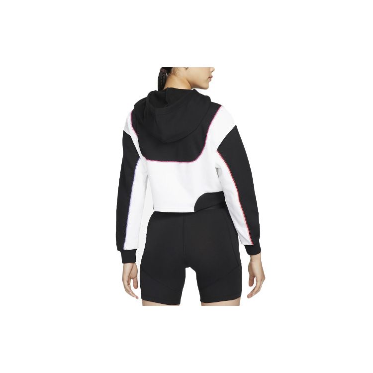 Nike Sportswear Color-Block Fleece Crop Hoodie Women Hoodie Black White DM6360-010