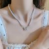 Серебряное жемчужное колье с бабочкой, на магнитной застежке, для женщин - Изящная цепочка на ключицы с микро-инкрустацией