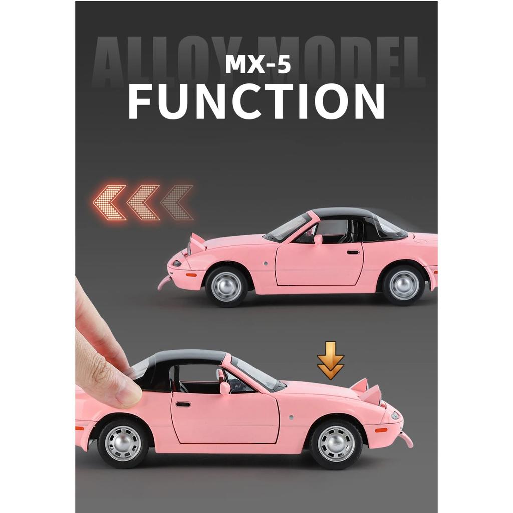 1/24 Mazda MX5 Модель легкосплавного автомобиля Звук и свет Инерционный механизм Детская игрушка Коллекционные предметы Подарок на день рождения