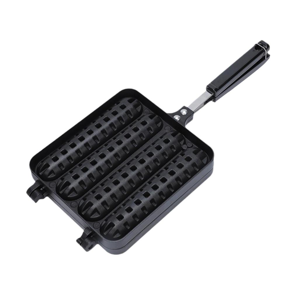 Cast Aluminum Sausage Pan Dog Presser Even Heating Non Stick Coating 4 Grid Grill Snacks