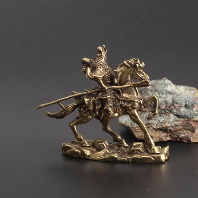 Chinese Martial God of Wealth Horse Ride Brass Sculpture Lucky Fortune Feng Shui Crafts Ornaments Home Desktop Decor Gift