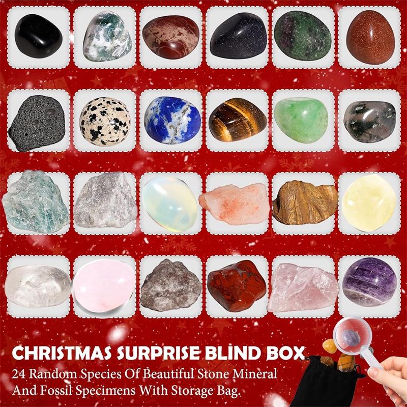 Crystal Advent Calendar 24Days Gift Natural Crystal Countdown Calendar Holiday Advent Calendar Collectible Gem Stones For Table