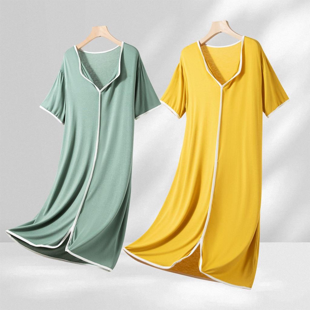 Женское модальное летнее платье - С коротким рукавом, Однотонное, Свободного кроя, Универсальное для дома или улицы