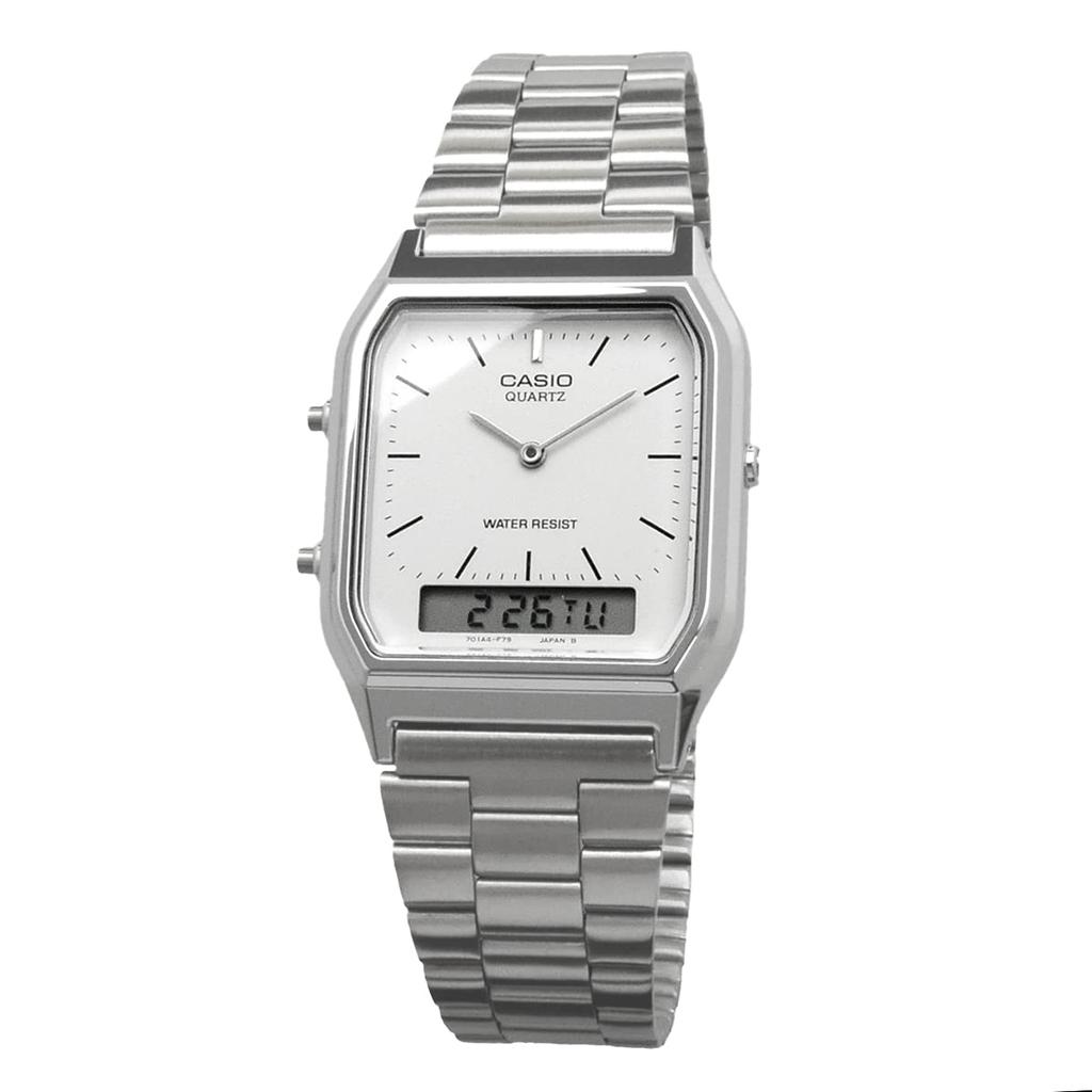 CASIO Металлический ремень Серебряный циферблат Унисекс Часы наручные AQ-230A-7D/AQ230A-7D Ana-Digi [Товар]