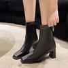 New High Quality Ladies Shoes Zipper Women's Boots Autumn Square Toe Solid Short Barrel Chunky Heels Fashion Mid Calf Boots
