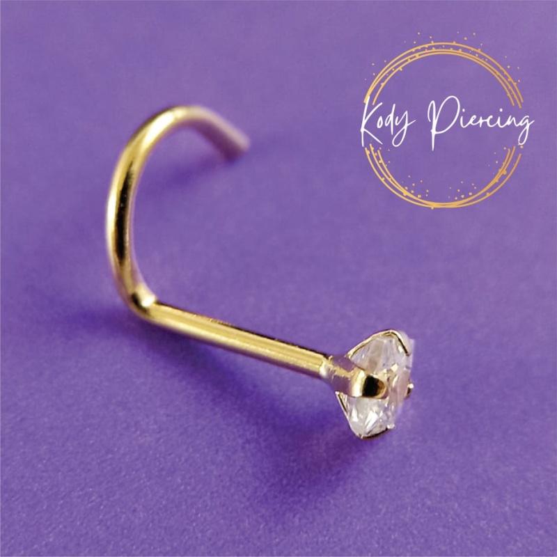 KODY PIERCING 18K GOLD Curved Stud And 2.5mm Round Zircon Set