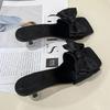 Дизайнерские женские тапочки на высоком каблуке с бантом, модные сандалии с открытой пяткой, туфли-лодочки, новые летние шлепанцы, туфли с квадратным носком, женские шлепанцы