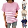 Women's Fashion Casual Loose Temperament Round Neck Striped Contrast Color Short Sleeve Sweater