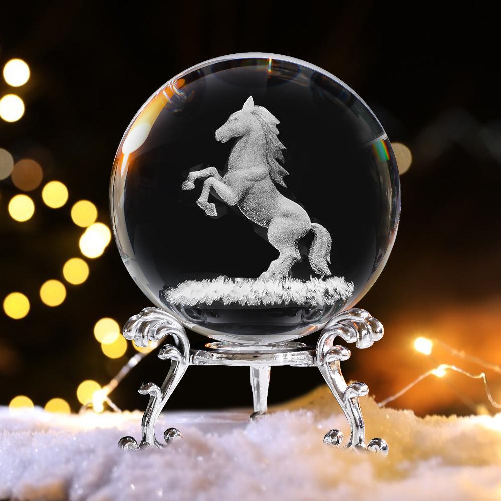 60 мм 3D хрустальный шар с лазерной гравировкой, стеклянные украшения, фигурка животного, коллекционные предметы, пресс-папье, домашний художественный декор с подставкой