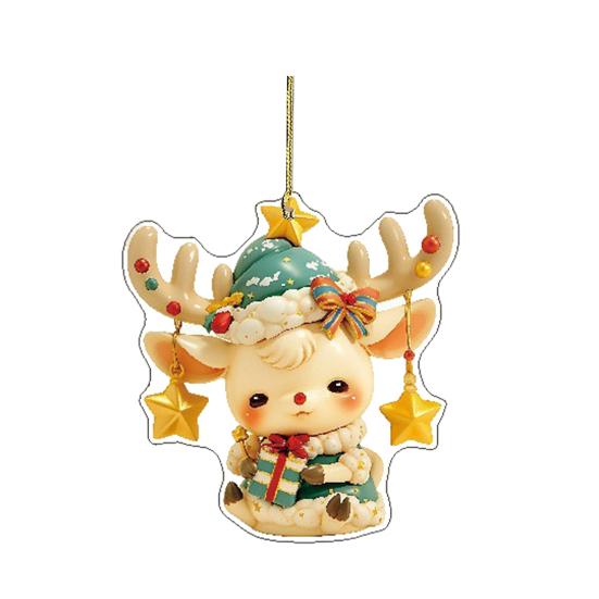 Рождественский автомобильный брелок 2D акриловый брелок Санта Олень Автомобильное зеркало Подвесное украшение Праздничный декор