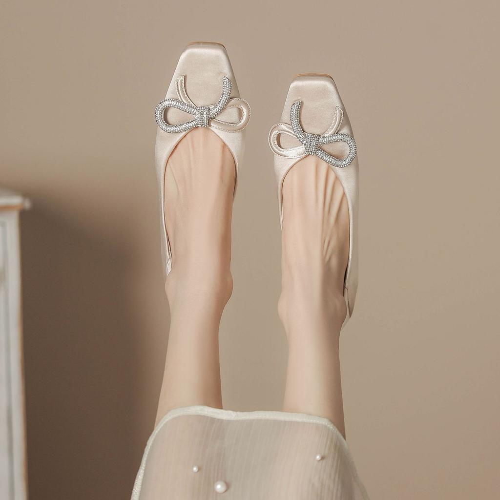 H759-3 атласные туфли на высоком каблуке с квадратной головкой женские модные фэн-шуй бриллиантовые украшения толстые каблуки женские туфли кожаные стельки весна новинка