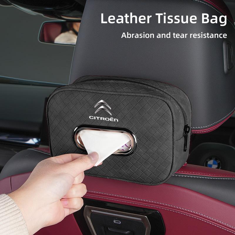 Car Plaid Tissue Holder Leather Tissue Box Seatback Hanging Bag Accessories For Citroen C4 C3 C5 C1 C2 C-Elysee Berlingo Picasso
