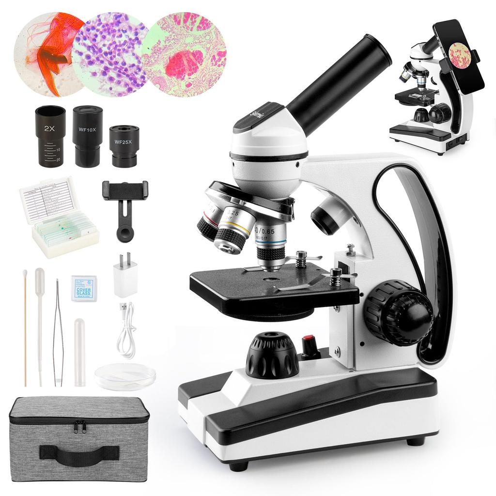 Sedumic Compound Monocular Microscope, 40X-2000X, LED Illumination, Single-Axis CoarseFine Adjustment Handle, Wide Field of View Eyepiece, Japanese