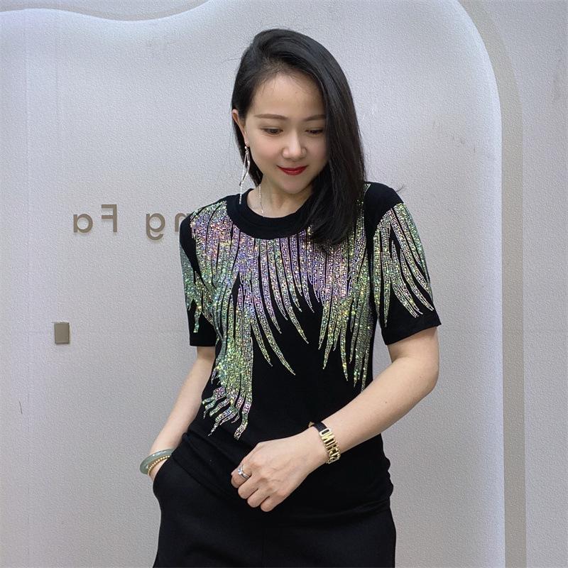 Summer Heavy Duty Women's Trendy Hot Drill Short Sleeve European Style Plus Size T-shirt