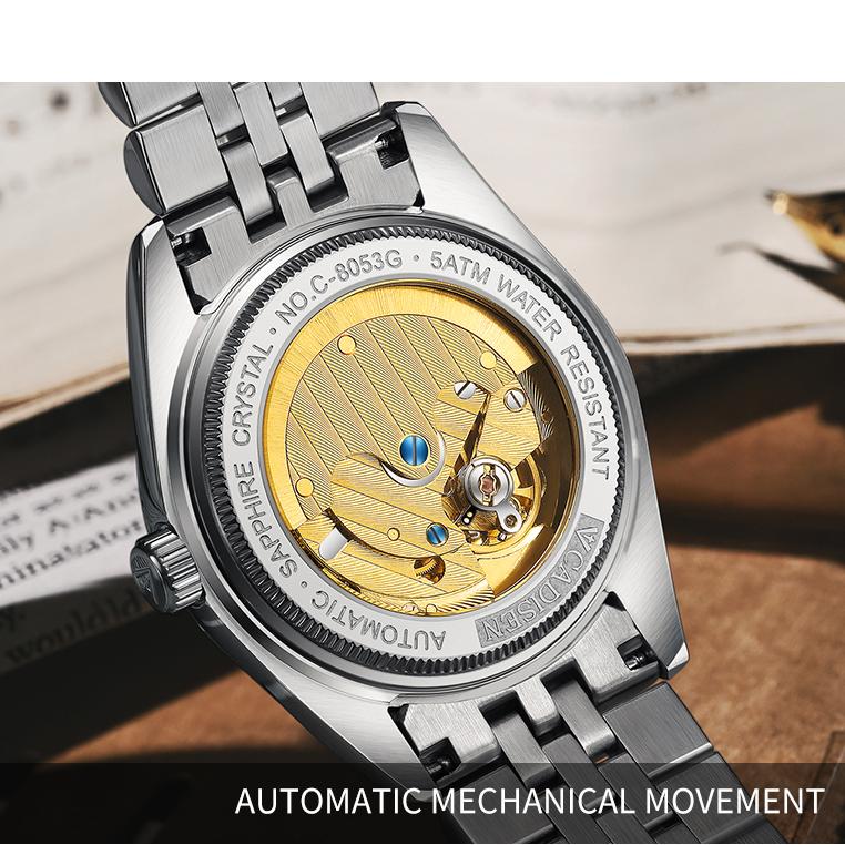Cadisen C8053 Новые роскошные мужские часы высшего бренда с коробкой 5ATM Водонепроницаемые автоматические мужские механические часы с 21 драгоценным камнем