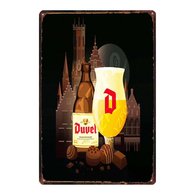 YZFQБельгийское пиво Duvel Жестяные металлические знаки Табличка Винтажный Музыкальный Бар Ресторан Дом Мужская берлога Декор Настенные наклейки DU-7713B
