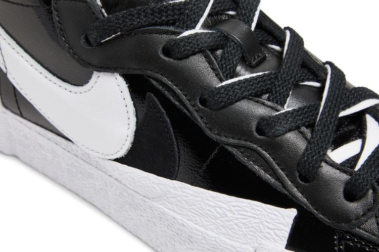 Мужские кроссовки Nike Blazer Low Sacai Черная лакированная кожа Черный/Белый