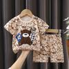 New Kids Boys Girls Summer Pajamas Cute Cartoon Print Short Sleeve T-Shirt Tops with Shorts Toddler Baby Clothing Sets