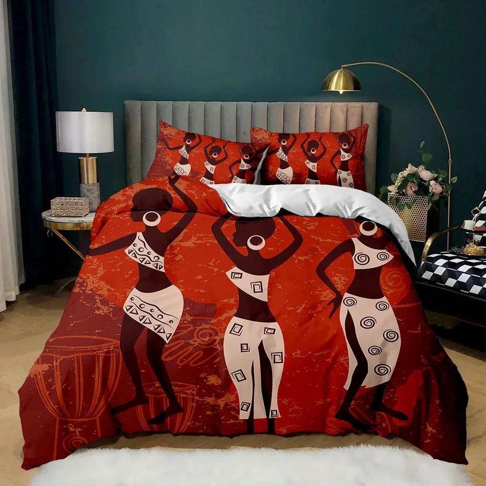 Комплект постельного белья African Woman Duvet Cover Set African Striped Twin Beddding Set Ethno Afro Traditional Exotic Queen King Polyester Qulit Cover