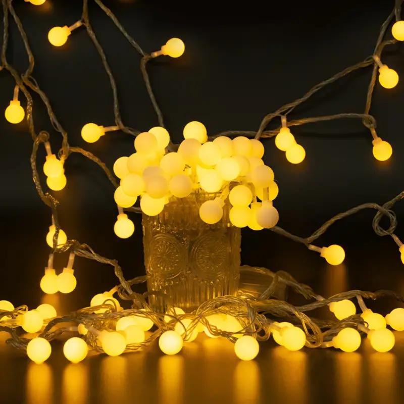 1pc Romantic White Ball LED String Light Suitable For Living Room Bedroom Wedding Birthday Decoration Light Warm White