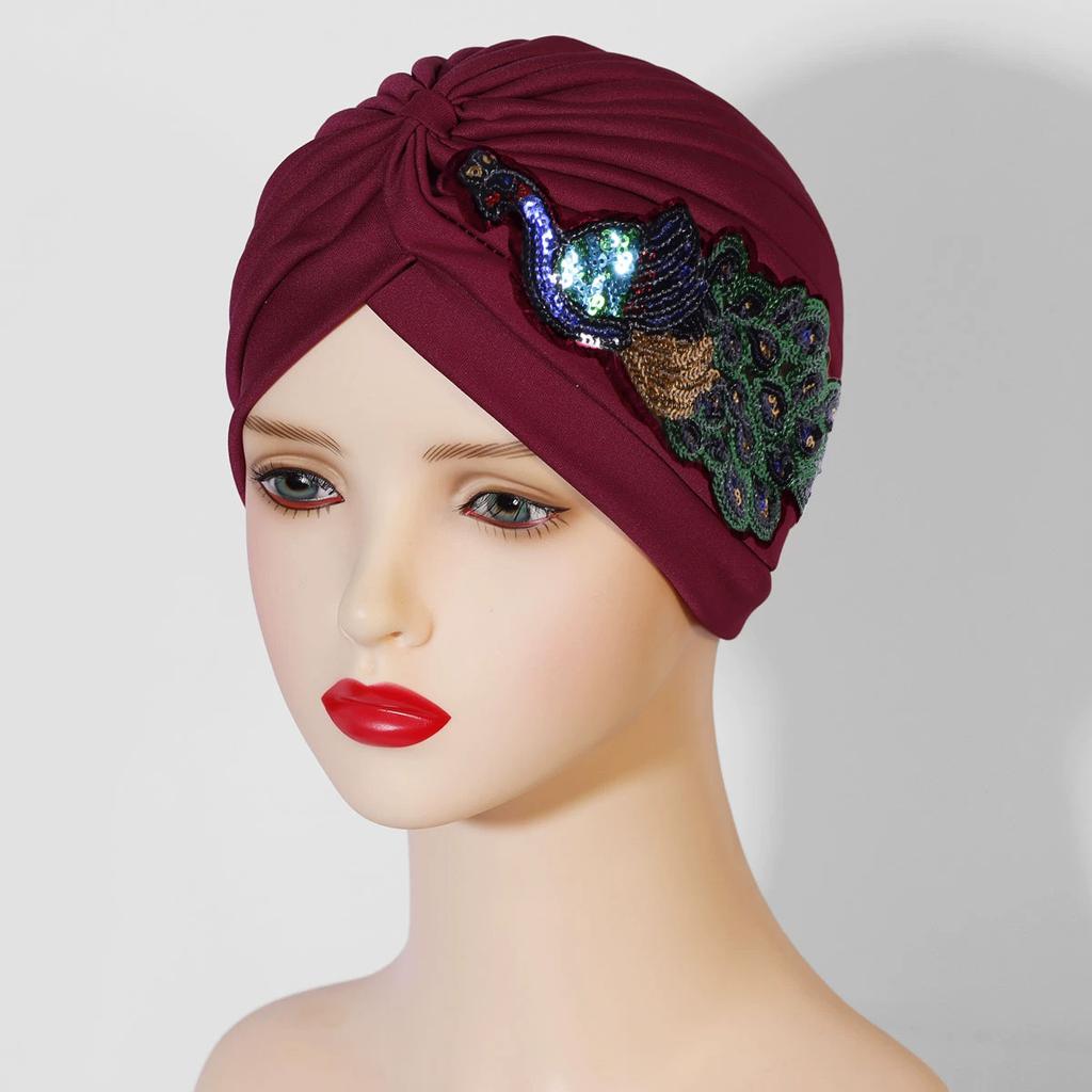 Multi-color Selection of Popular Sequined Peacock Accessories Indian Hats, Pleated Turban Hats, Ethnic Cloth Hats, Headdress Hat