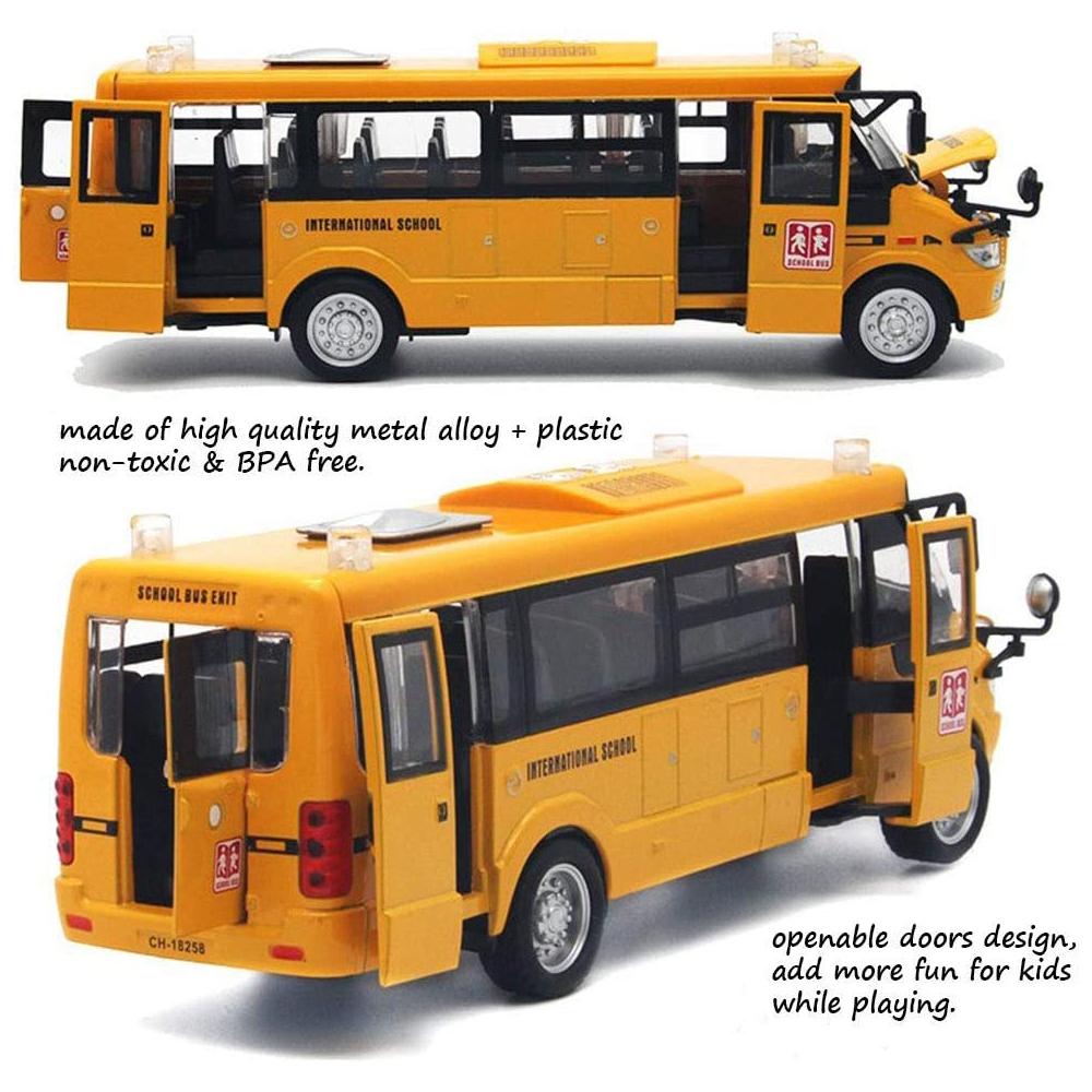 1/32 школьный автобус, игрушки для малышей, 9-дюймовые откидные желтые игрушечные автобусы, литые под давлением машинки со звуками, подсветкой и открытыми дверями, день рождения для мальчиков, девочек, детей