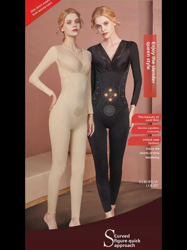 Послеродовой корректирующий комбинезон с длинными рукавами: Брюки с кофеином для укрепления живота, подтяжки талии и подтяжки бедер