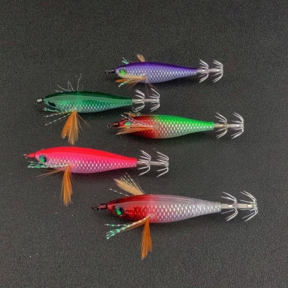 5pcs UV Tinsel Eging Bait 5Pcs Per Set Saltwater Squid Lure Squid Jig Lure Saltwater Fishing