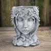 Face Sculpture Succulent Cactus Head Flowerpot Plant Pots Container Gray