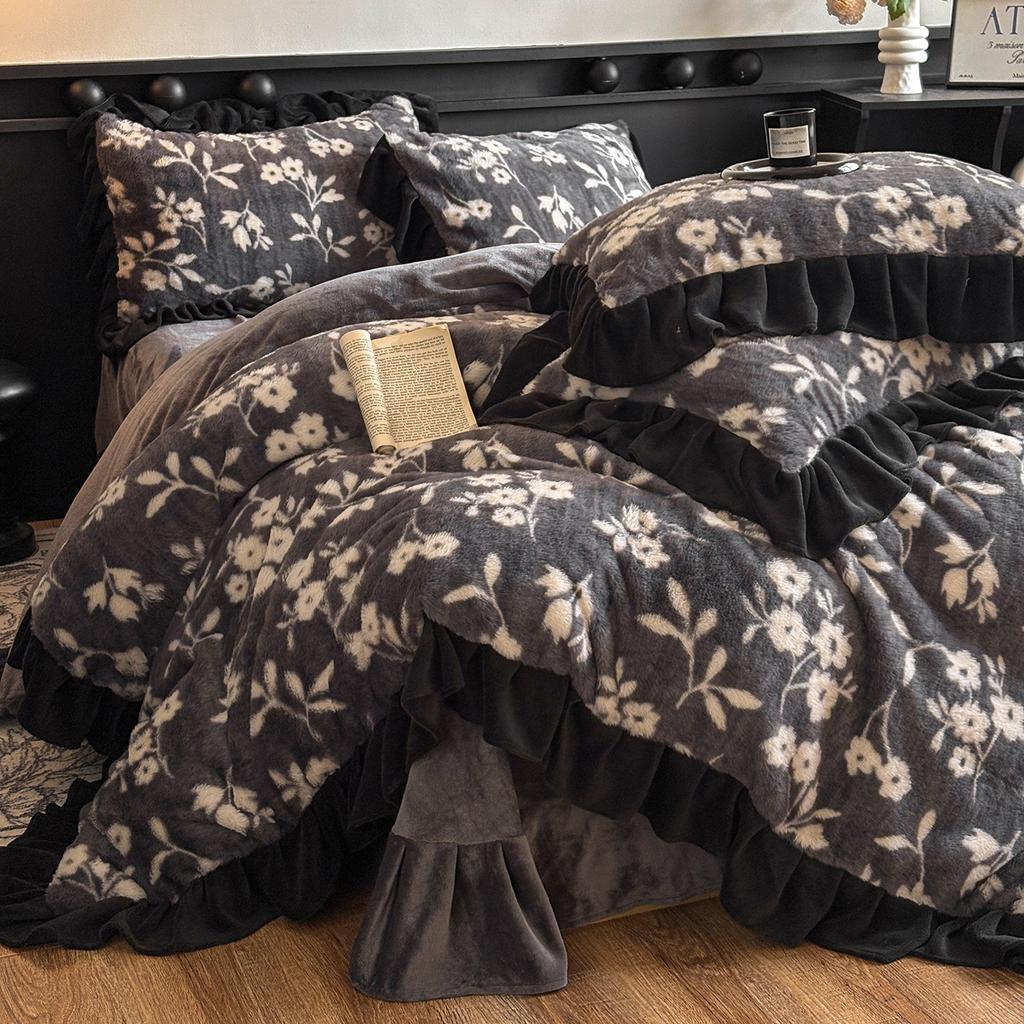 Зимний роскошный комплект постельного белья из четырех предметов с леопардовым принтом и кроличьим мехом - Пододеяльник с дополнительным наполнителем и утолщением для повышенного тепла и комфорта.