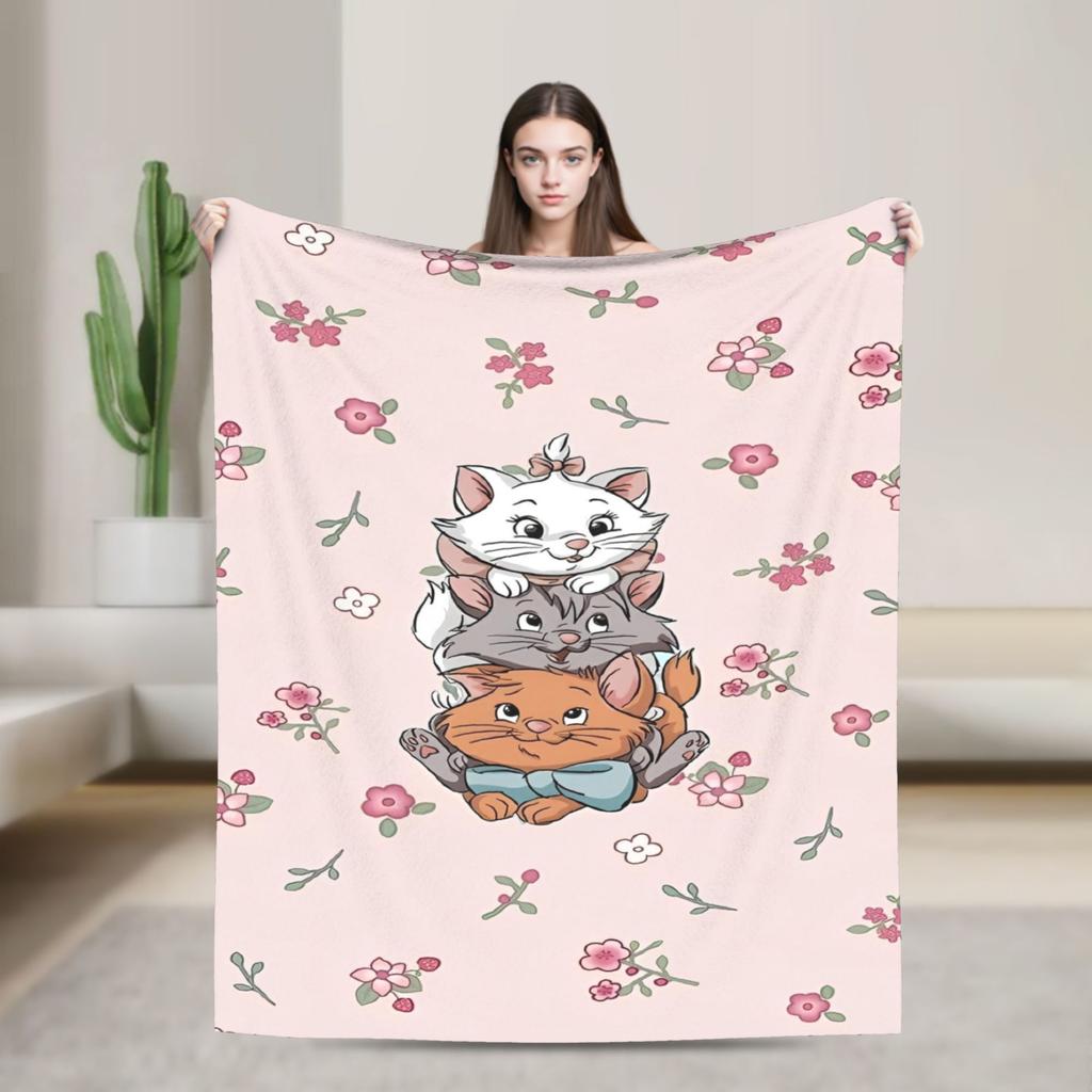 Marie Cat Aristocats Blanket Fleece Summer Air Conditioning Portable Lightweight Throw Blanket for Bed Travel Bedspread
